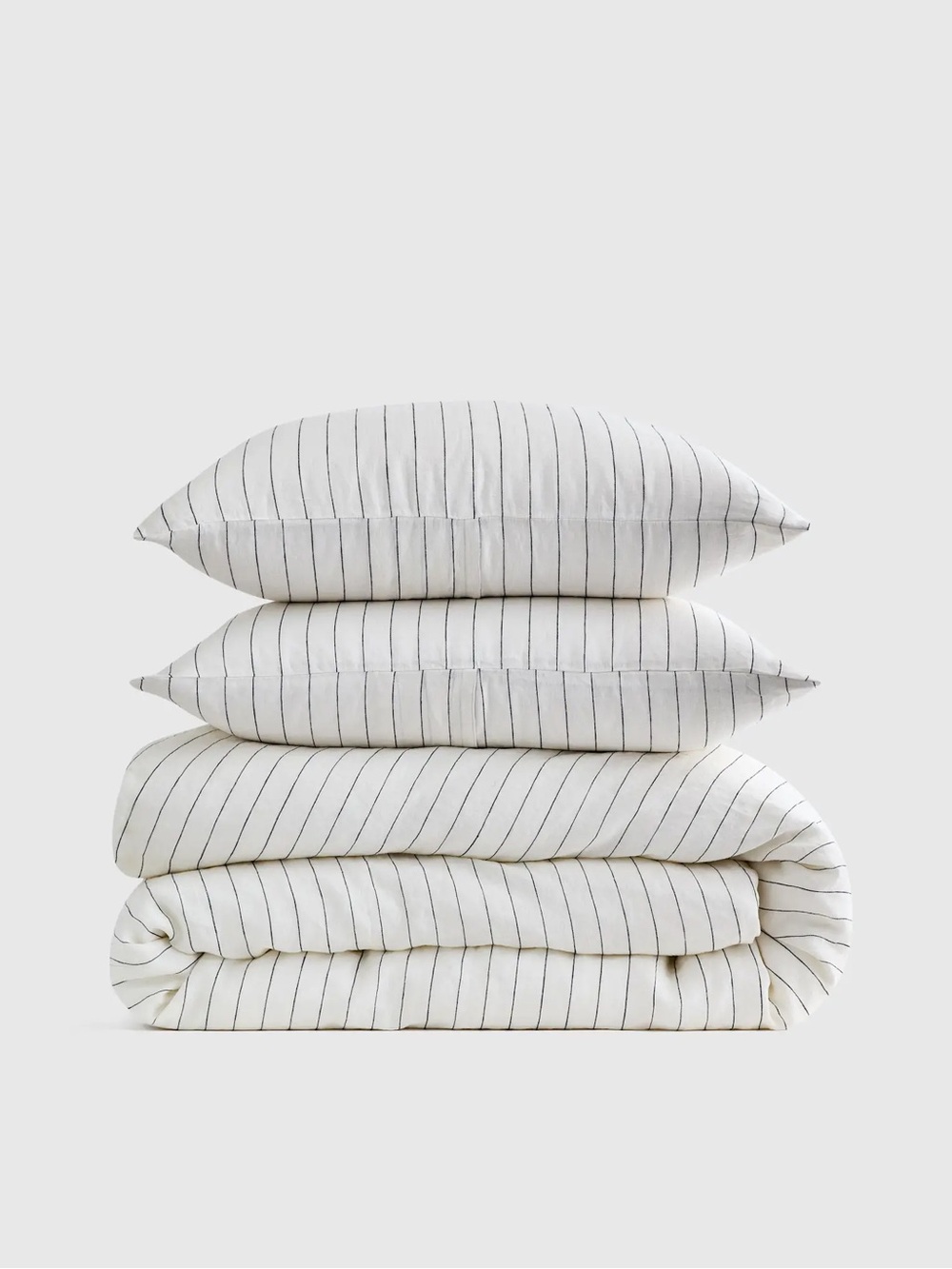 New Quince European Linen Duvet Cover Set King/CalKing MSRP $214 - Pencil Stripe
